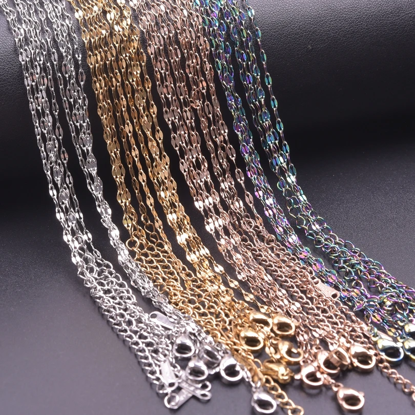 10pcs 2mm Stainless Steel 45cm Lip Shape Chains Necklace For Women Men Water Wave Chain Handmade Making DIY Components Wholesale