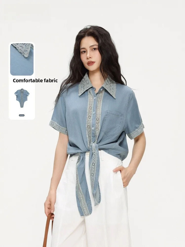 

Повседневная универсальная модная летняя рубашка 2025 года, новинка, коллекция Memory's Starting Point, свободный крой, с пуговицами и рюшами