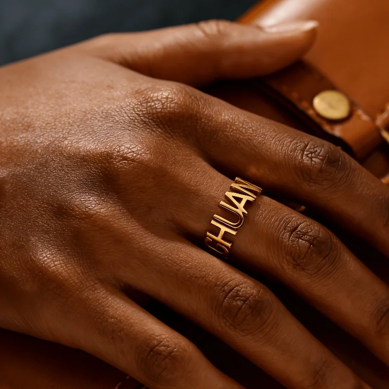 Personalized Custom Name Rings For Women Stainless Steel Gold Color Name Minimalist Statement Jewelry