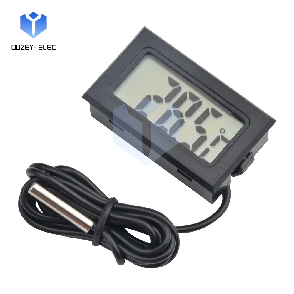 Termometer tampilan Digital elektronik tertanam, pengukur suhu higrometer elektronik layar LCD untuk tangki ikan kendaraan