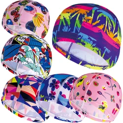 Men Women Fabric Swimming Caps Multi Colors Patterns Printed Swim Pool Water Sports Bathing Hat Elastic Nylon Turban for Adults