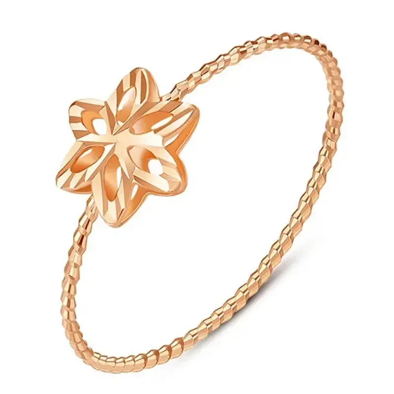 585 Purple Gold 14K Rose Gold Hollow Six-petal Flower Rings for Women Open Temperament Sweet and Charming Engagement Jewelry