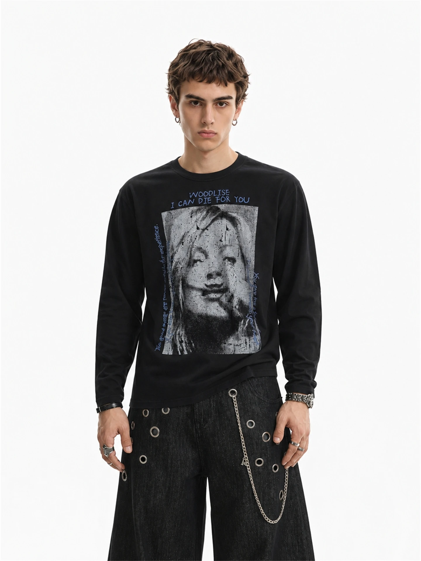 Loose Long Sleeve round Neck T-Shirt Men's Printed American High Street Style Autumn New Fashion Basic Shirt Youth Popular