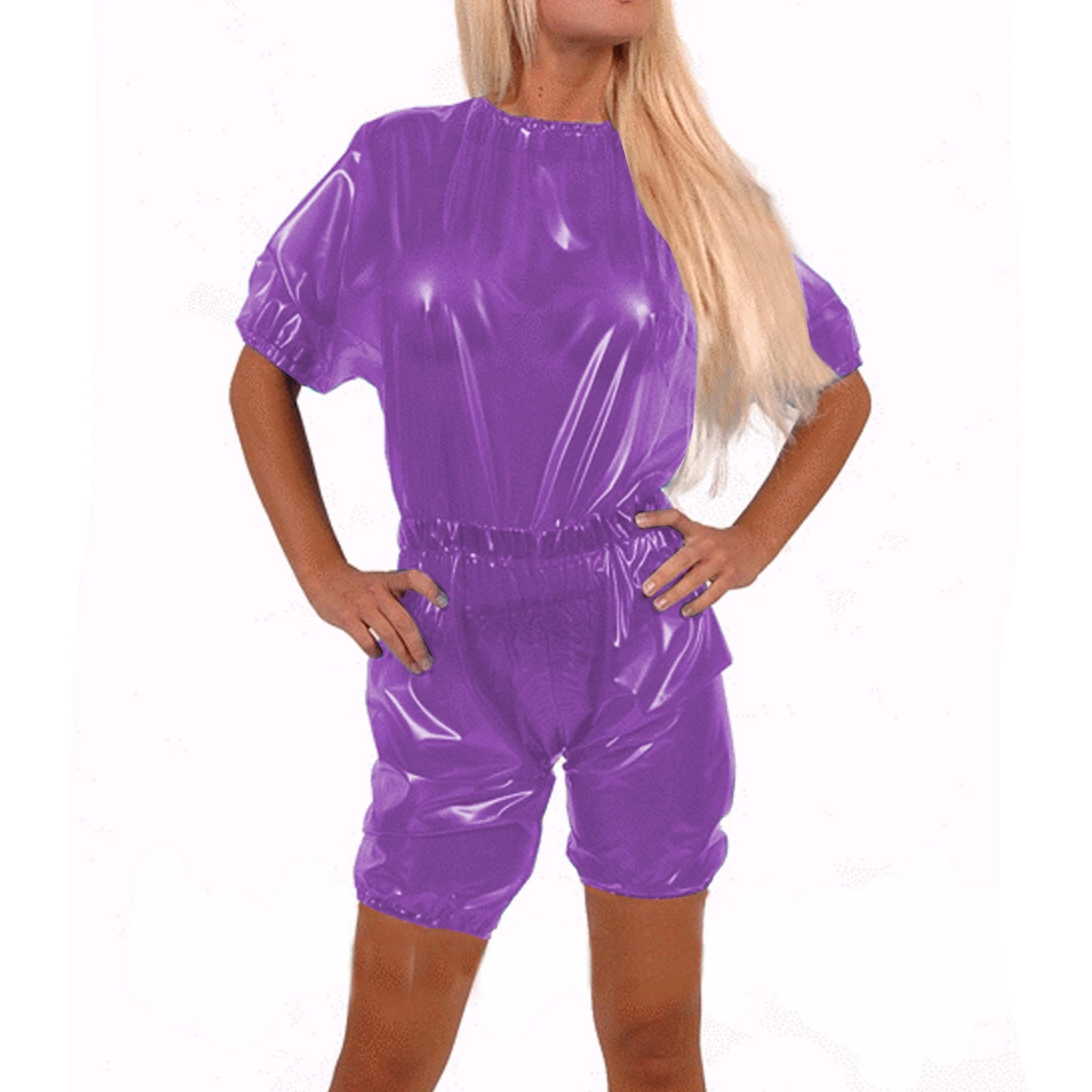 

100%Latex Rubber Catsuit Short-sleeved loose uniforms Sexy Suit Size XS~XXL