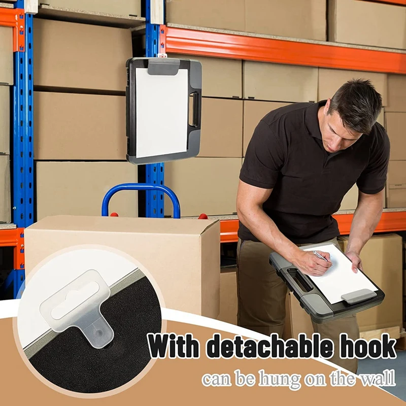 Mallette de rangement en plastique avec poignée, presse-papiers noir, classeur de construction, 14,4x12,1x2,44 pouces