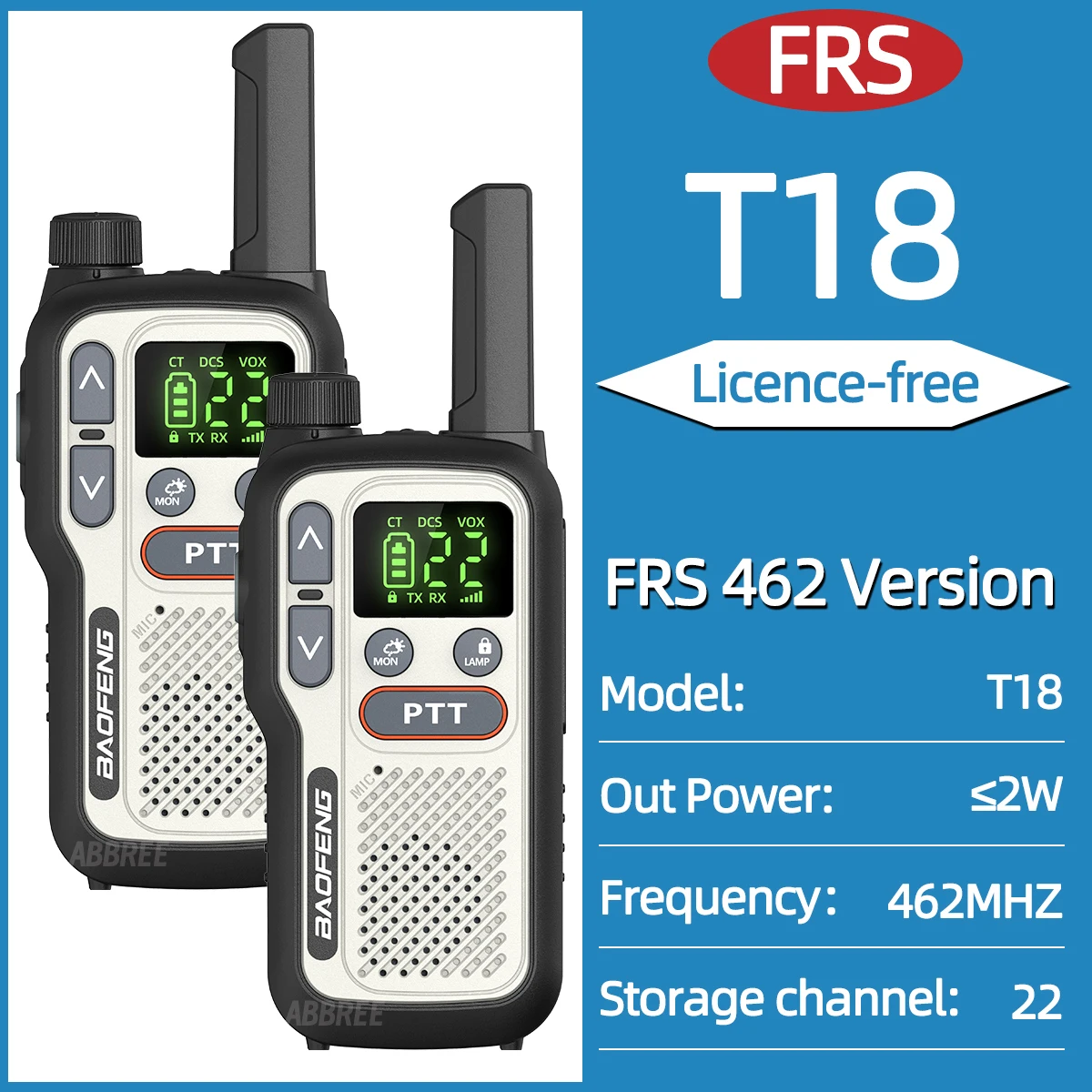 2PCS Baofeng BF-T18 Mini Lange Afstand Walkie Talkie PMR FRS Dual PTT Zaklamp Type-C Oplader VOX NOAA Service voor Camping Jacht