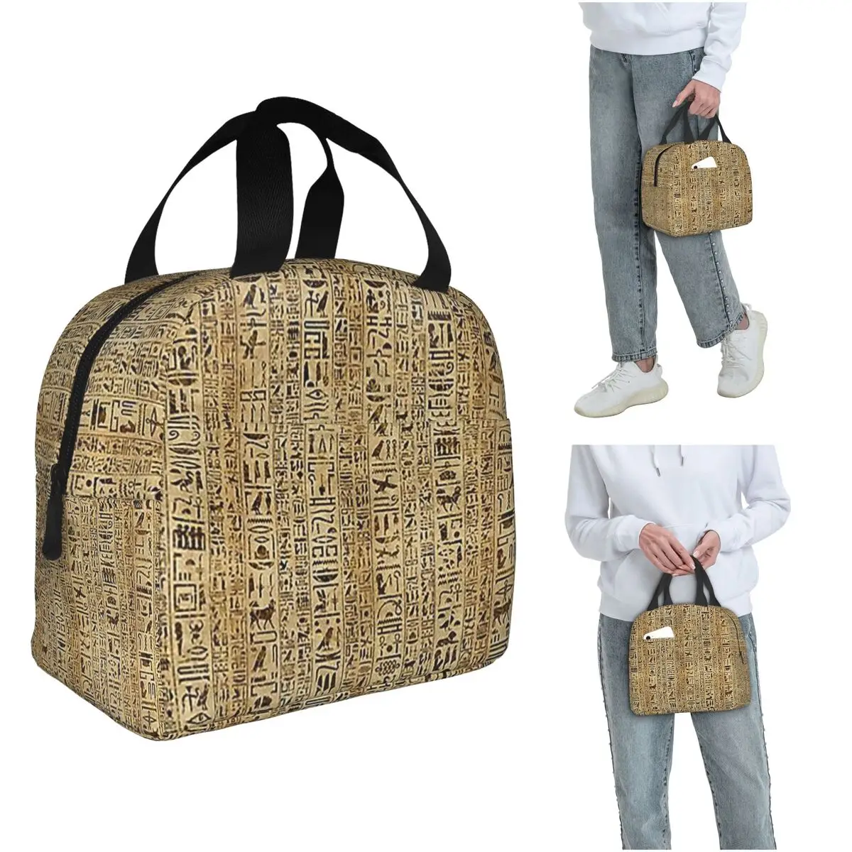 

Изолированная сумка для обеда с египетскими иероглифами на папирусе для женщин и детей, портативные коробки для еды, термосумка для обеда