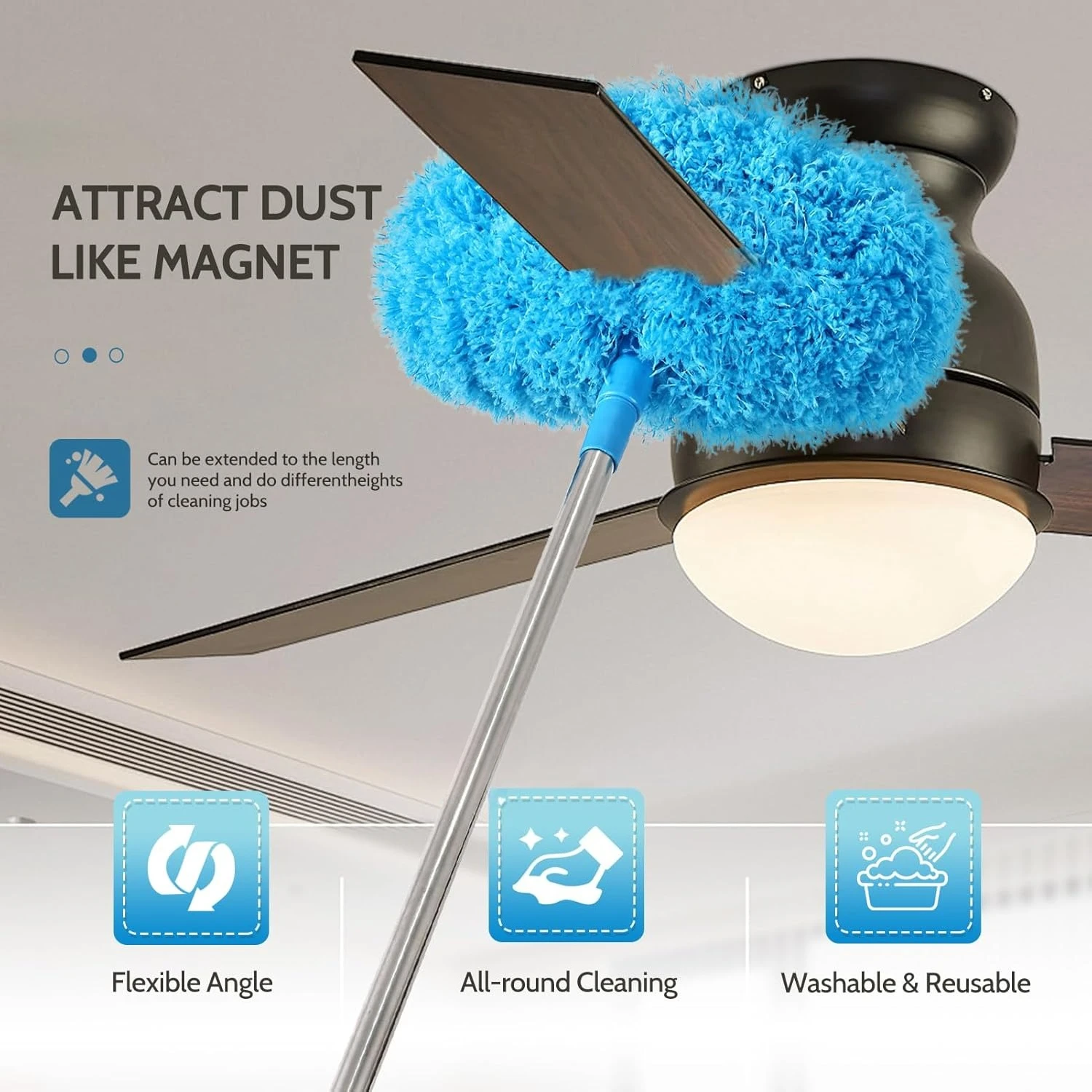 360 Electrostatic Dust Duster Telescopic Flexible Stainless Steel Household Feather Duster Cleaning Tool Microfiber Dust Brush