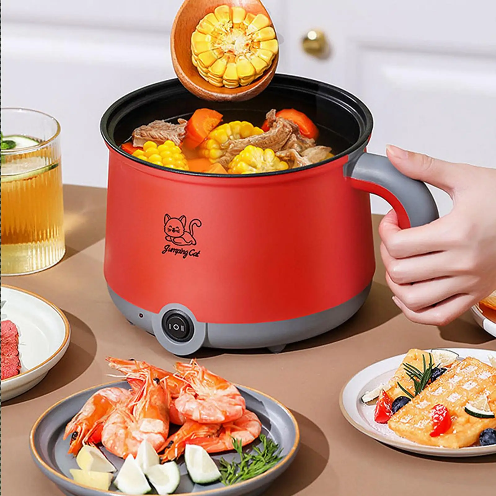 1.8L Electric Hot Pot with Steamer Hotpot Ramen Cooker  Rice Cooker Mini Cooking Machine for Kitchen Home Office