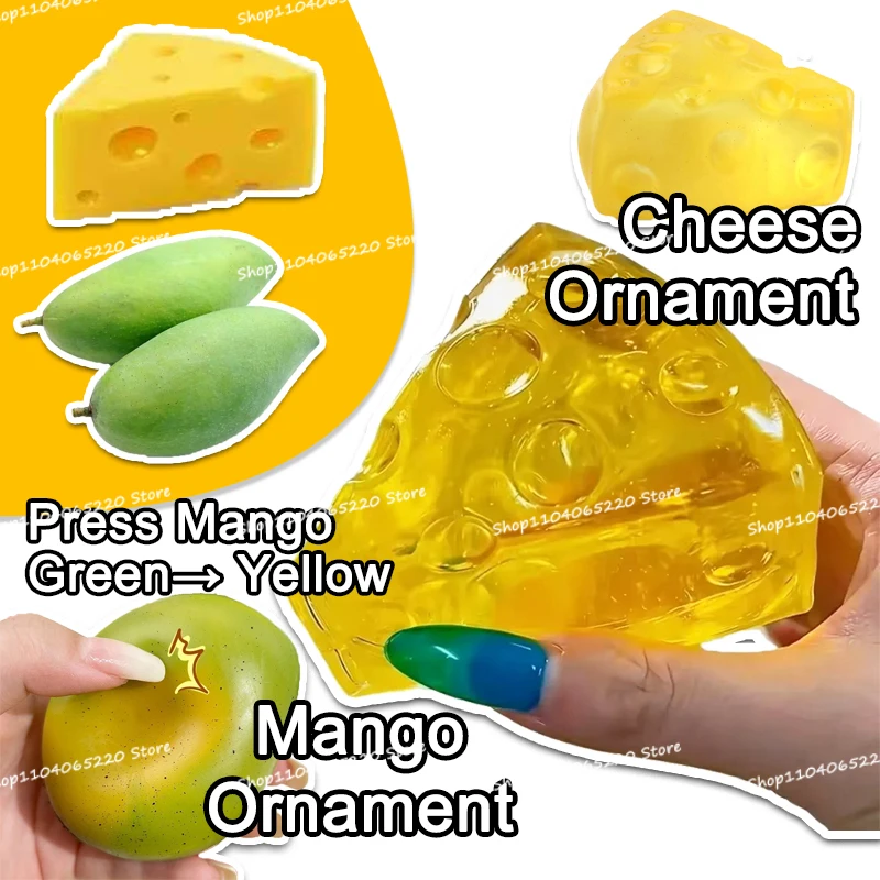 Triangle Yellow Cheese Mango Squishy Figurines Realistic Food Color-changing Fruit Home Table Stress Relief Decoration Cute Gift
