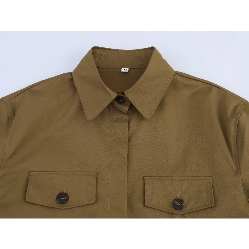 Gelitayon conjunto de camisa e shorts 2024 casual solto ajuste lapela bolso ao ar livre uso diário minimalista unisex roupa de duas peças