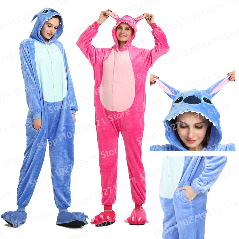 Disney-Lilo e Stitch Pijama Set para Homens e Mulheres, Traje Cosplay, Onesies, Flanela, Animal, Bonito, Pijamas De Inverno, Presente