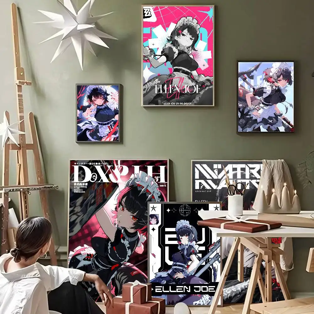 ملصقات Ellen Joe Game Zenless Zone Zero Anime Sticky HD جودة جدار الفن ملصقات ريترو لديكور غرفة Kawaii المنزلية