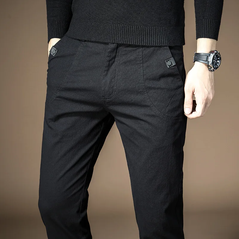 

Spring Autumn Men's Slim Fit Straight Leg Casual Pants Pure Cotton Youth Men's Long Trousers Trendy Spring Autumn Sle