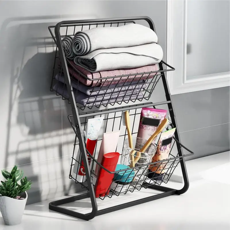 2 Tier Fruit Basket Detachable Storage Basket Bread Basket Kitchen Storage Countertop Shelf Rack for Bathroom, Wash, Makeup