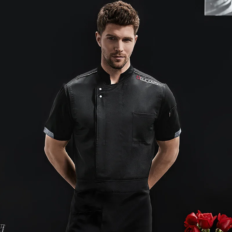 New style steakhouse chef workwear, short-sleeved summer men's restaurant kitchen cake baking work shirt