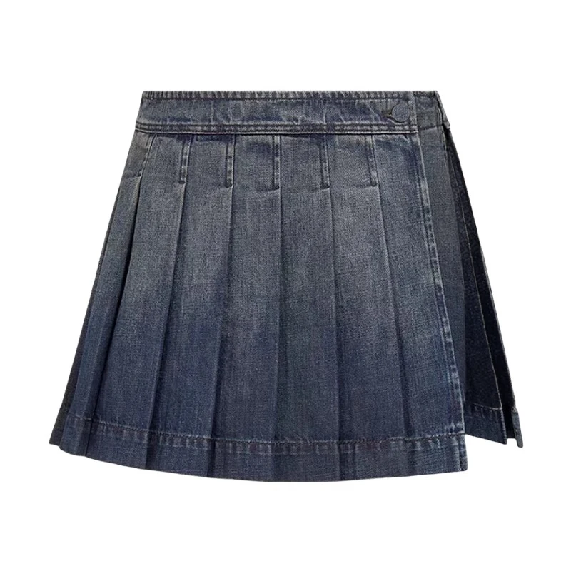 NIGO LP Women's Spring And Summer High Waist Solid Color Pleated Skirt Fashion Denim Short Skirt #nigo61473