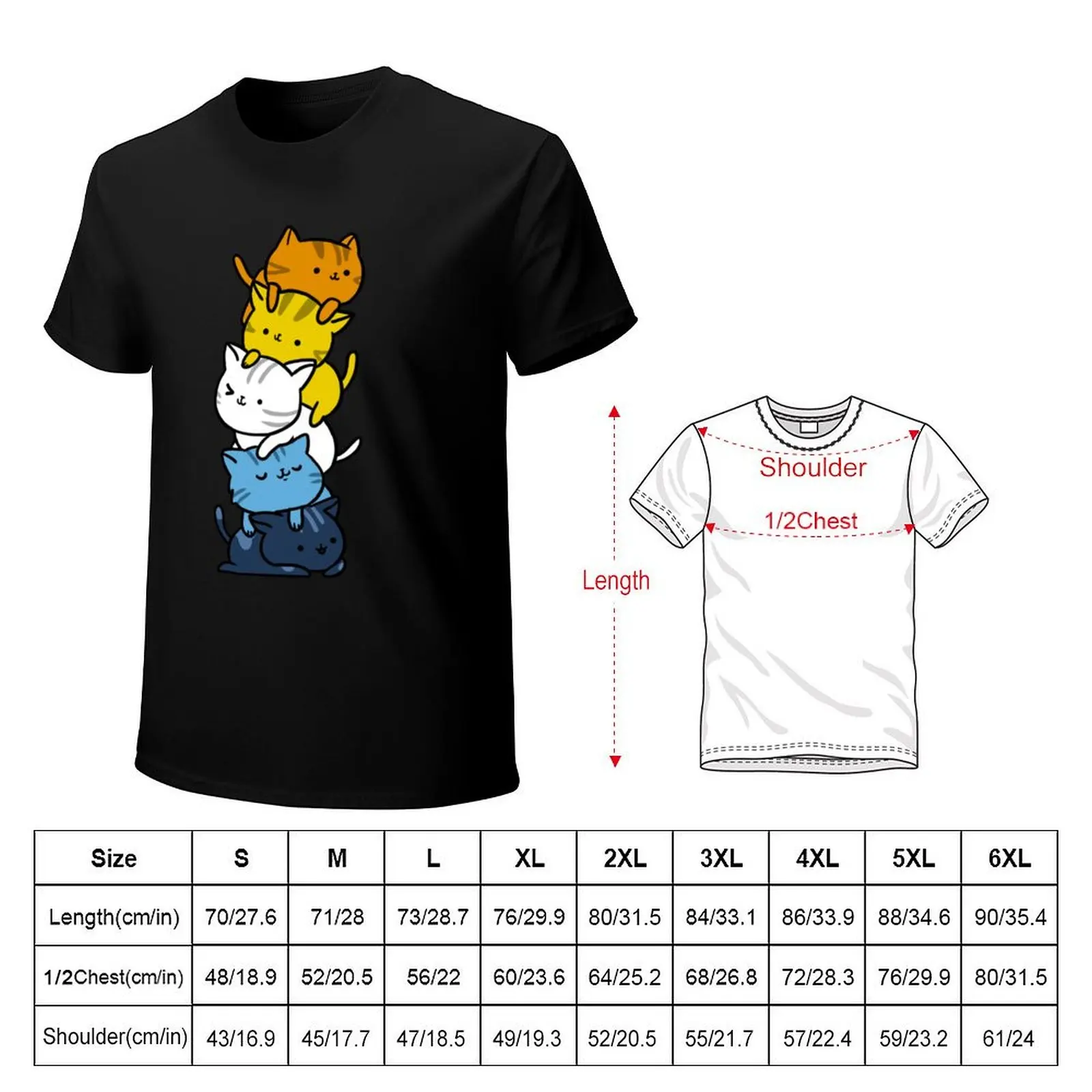 Kawaii Cat Pile Aroace Pride Flag T-Shirt Classic Graphic Short Sleeve Top