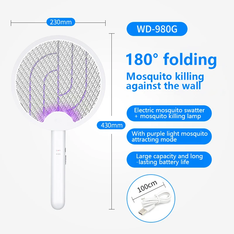 

180° Folding Electric Mosquito Killer Swatter Bug Catcher USB Rechargeable Insect Killer UV Light Bug Repeller