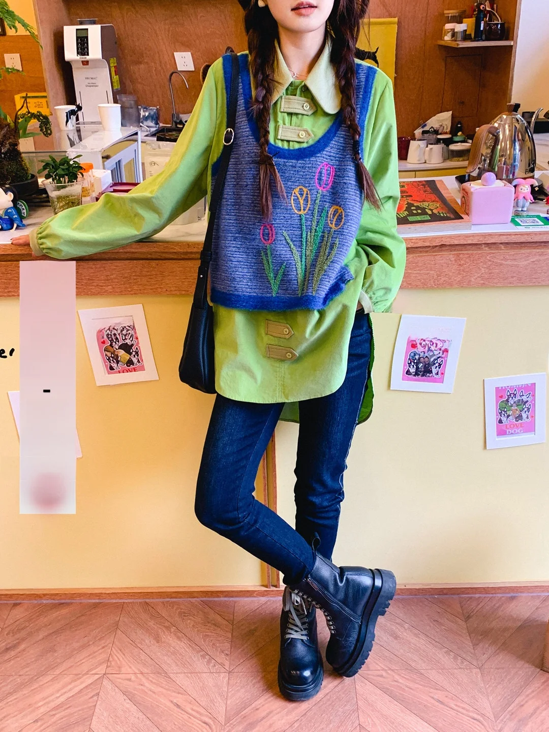 

Loose Long Sve Embroidered Patchwork irt Lazy Sle Oversized Top Women's Casual Faion Spring Autumn Winter Seasonal Wear