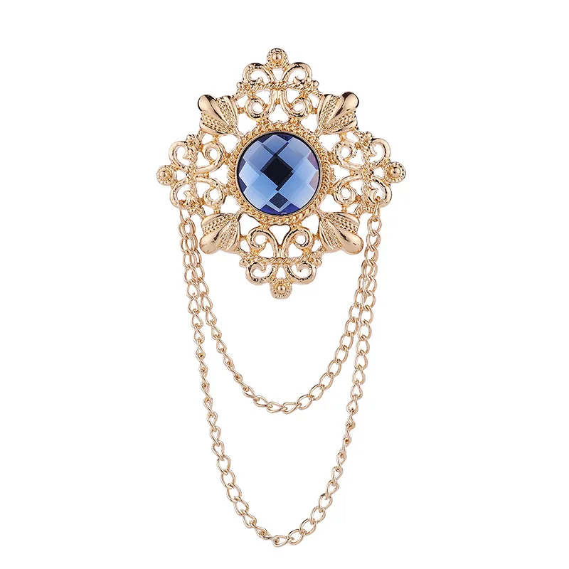 Retro Palace Edelstein Brosche Herren Anzug Pin Vintage Strass Kreuz Quaste Anstecknadeln mit Kette Abzeichen Luxus Schmuck Zubehör – Detail 5