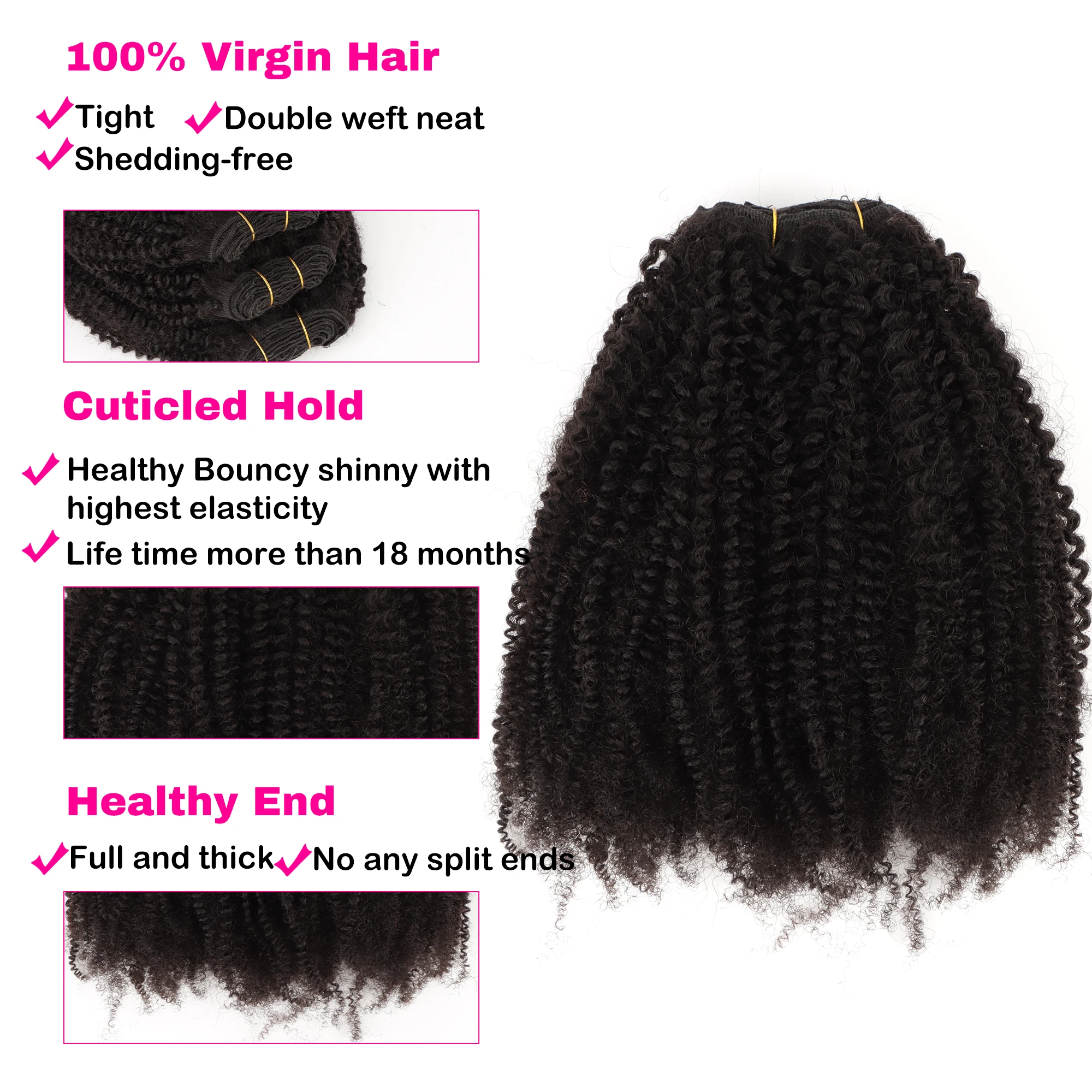 Afro Kinky Curly 18inches 100g Brazilian Curly Human Hair Weaves Weft Virgin Brazilian Human Hair Extensions Black Fashion Style