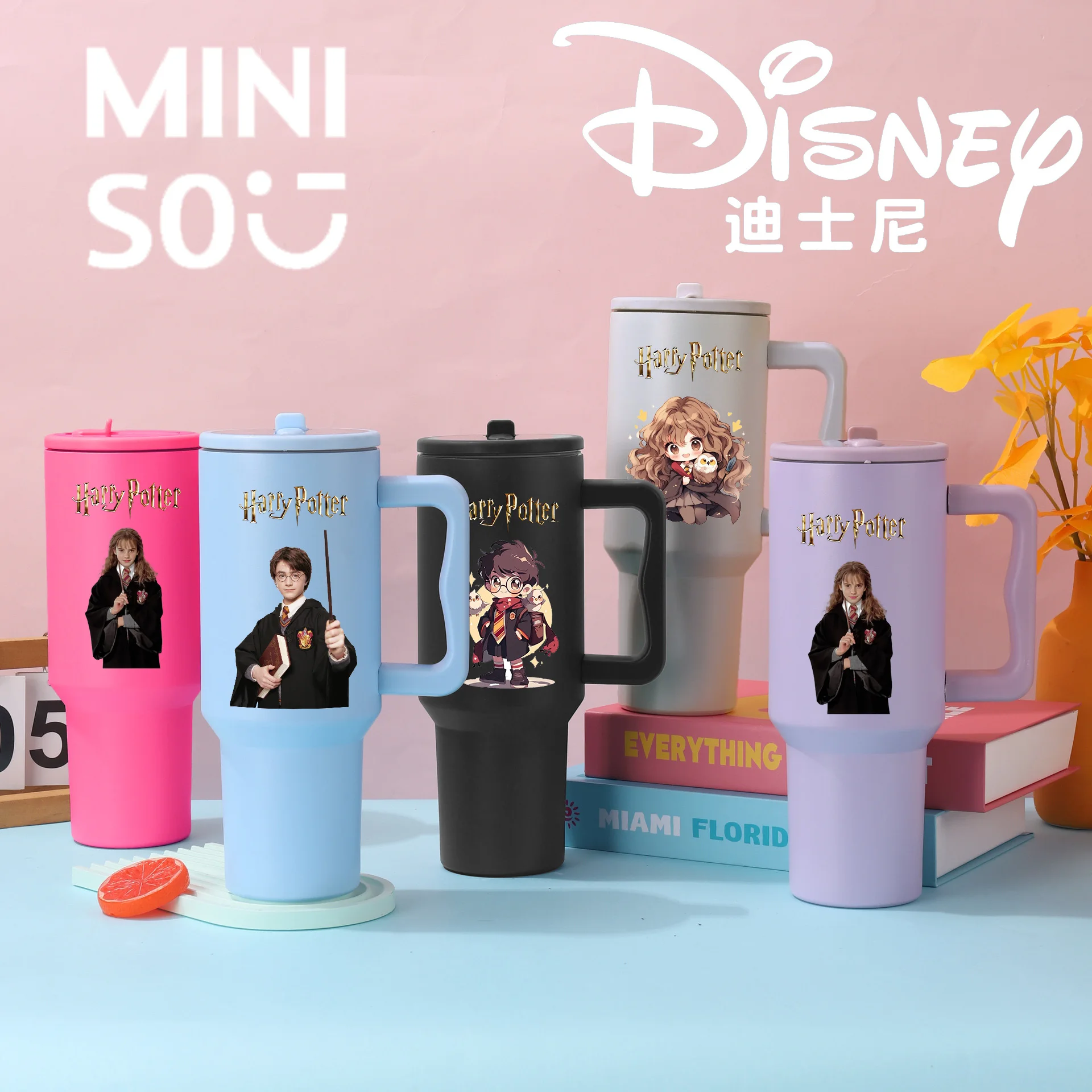 Miniso Disney Harry Potter 40OZ Car Cup Stainless Steel Double layered Straw Cup Portable Cold Insulated Cup Holiday Gift