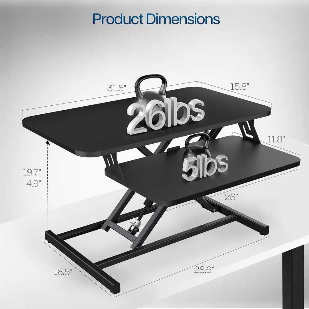 Black 32 inch Stand Up Desk Riser, DESK-V000S | Height Adjustable, Standing Desk Converter, Quick Sit to Stand, Tabletop Dual Mo