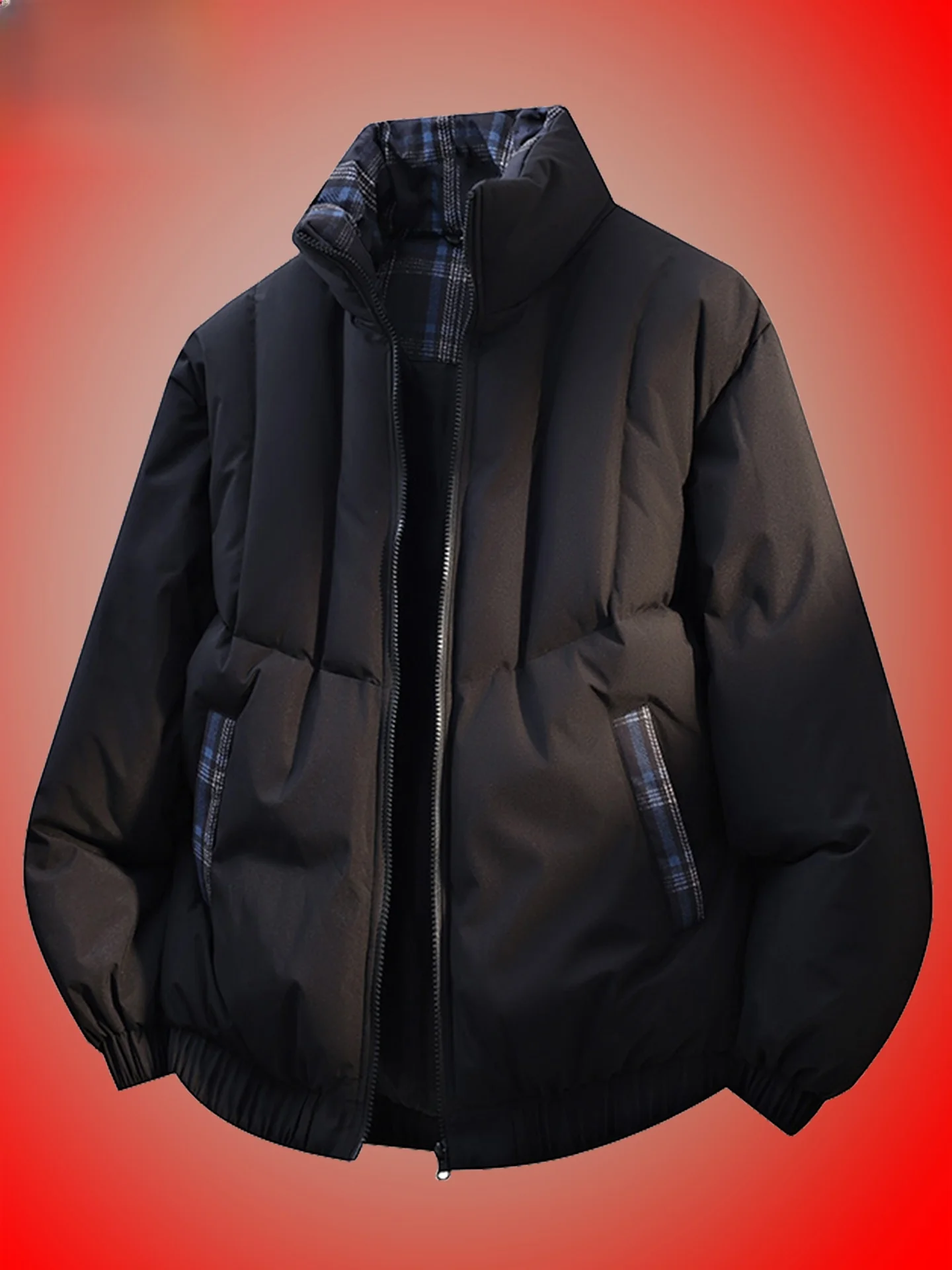 

Warm Thiened Plaid Cotton Jaet Men's Winter Outerwear Faionable Stand Collar Quilted Coat Sli Streetwear Coat