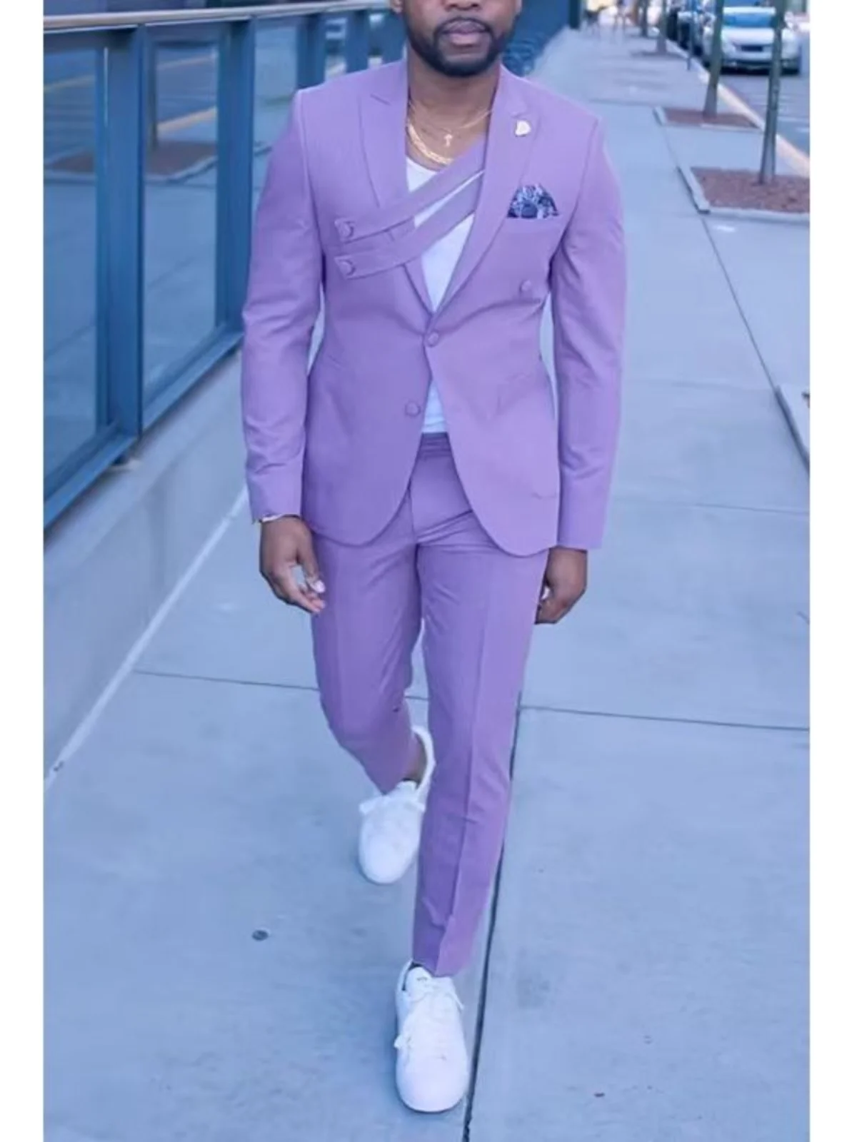 

Повседневный мужской костюм для отдыха оригинального дизайна Street Sle Jaet, двубортный костюм с плоским воротником, деловой повседневный полосатый узор