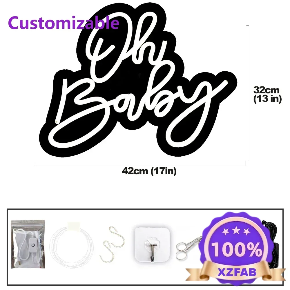 Factory Direct 2026 Custom Led Oh Baby 33x44cm Neon Sign Light Art Bar Club Wall Hanging Flexible Lighting For Sign Decoration P