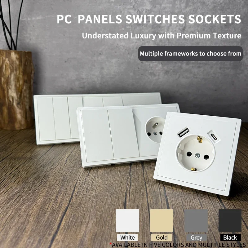 MORDIO Schuko Socket with USB & Type-C Ports, Flush Wall Outlet, 16A 250V, White, Grounded – EU Standard for Germany, Poland
