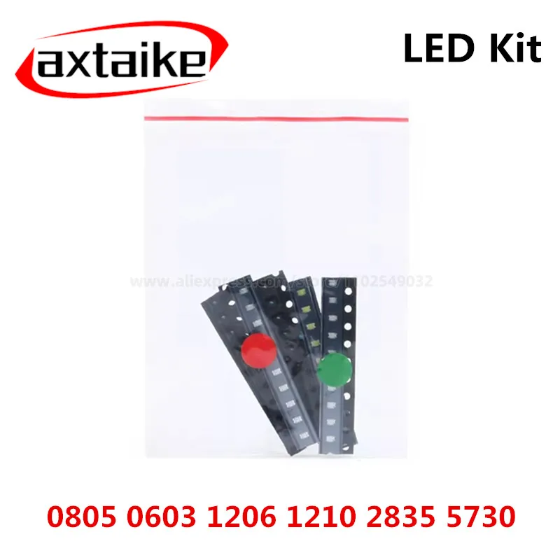 100pcs 5colors Each 20pcs 5730 5050 3528 1210 1206 0805 0603 0402 SMD LED Diode Kit Red Green Blue White Yellow