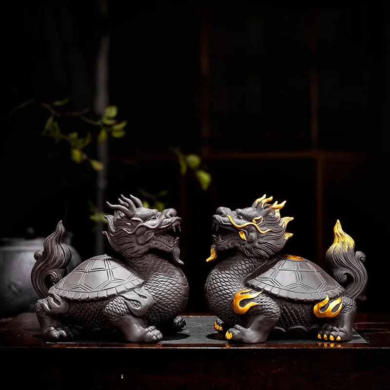 

Ceramic dragon turtle mascot chinese characteristic Statue Feng Shui Gossip God Beast Home Living Room, Room, Office Accessories