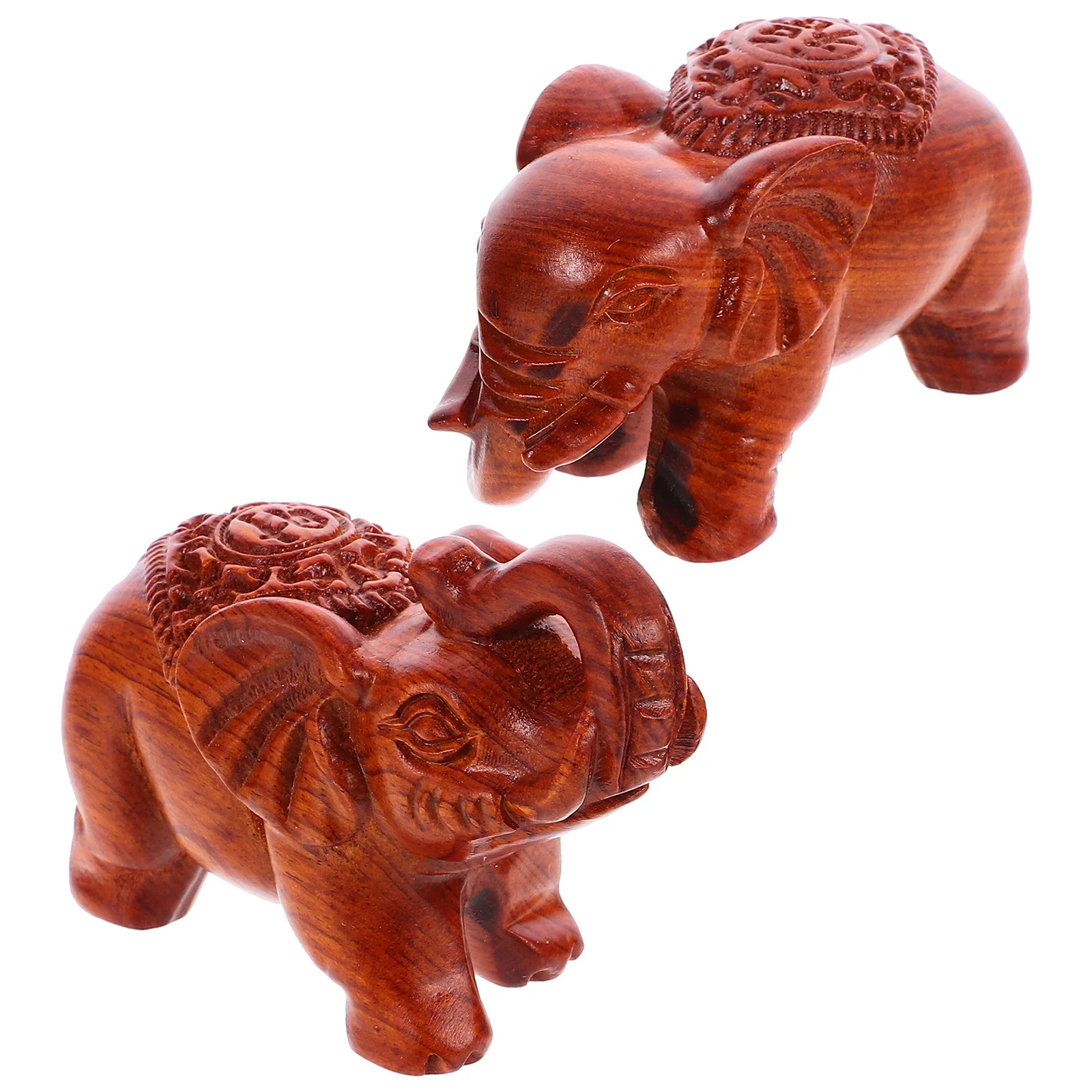 

2Pcs Wood Carving Elephant Ornament Exquisite Craftsmanship Miniature Animal Design for Living Room Shelf Bedroom Table Display