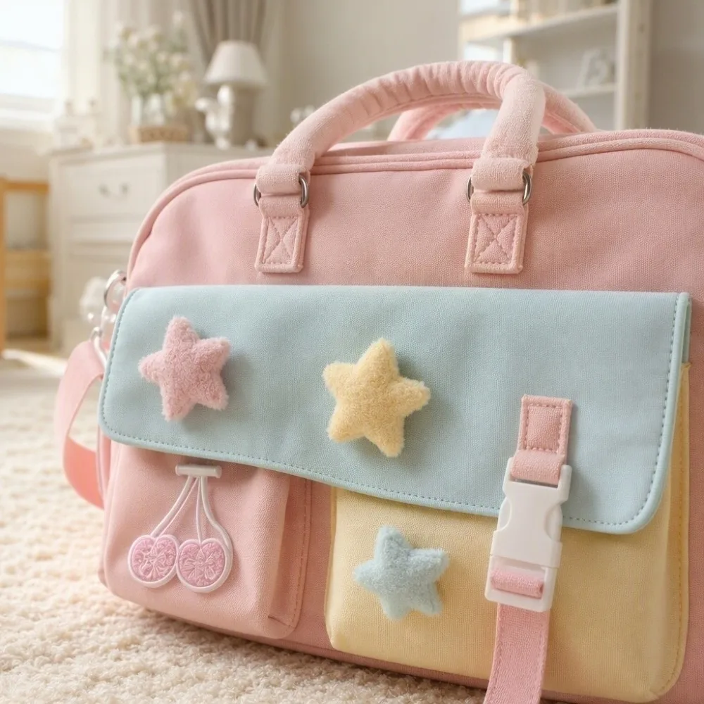 Large Capacity Macaron Color Travel Duffle Bag Portable Star Gym Shoulder Bag Multi-pocket Polyester Crossbody Bag Commuting