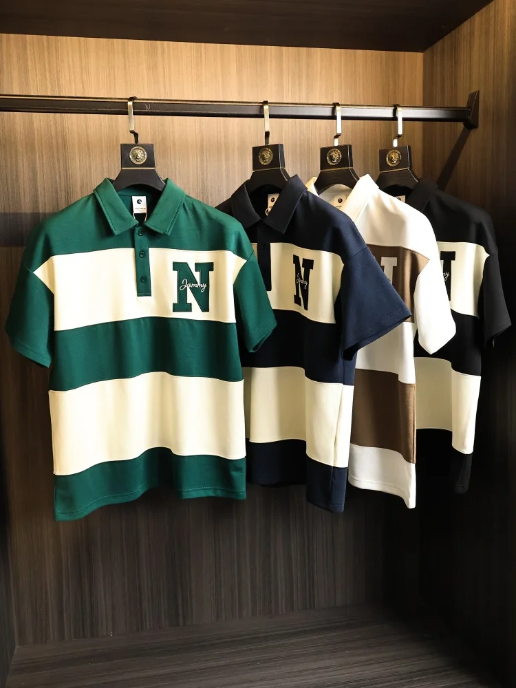 

Ретро-рубашка в американском стиле для мужчин, модная, с отложным воротником, в полоску, летняя, свободного кроя, Sea Soul Top