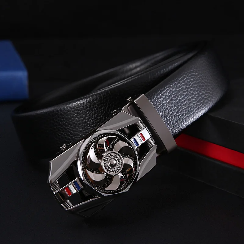 Belt  for Man Metal Rotatable Buckle PU Leather Belt High Quality Men Business Belt Golden Waist Buckle Rhinestone Waist Belt