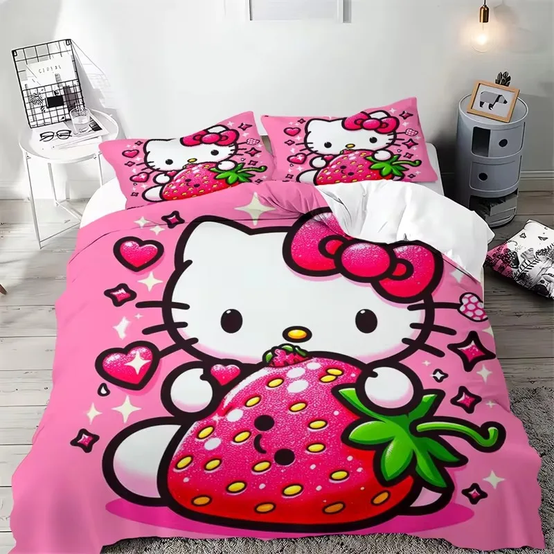 Sanrio Hello Kitty Bedding Sets Cartoon Duvet Cover Pillow Case 2-3 Pieces Sets Kids Adult Bedroom Bed Cover