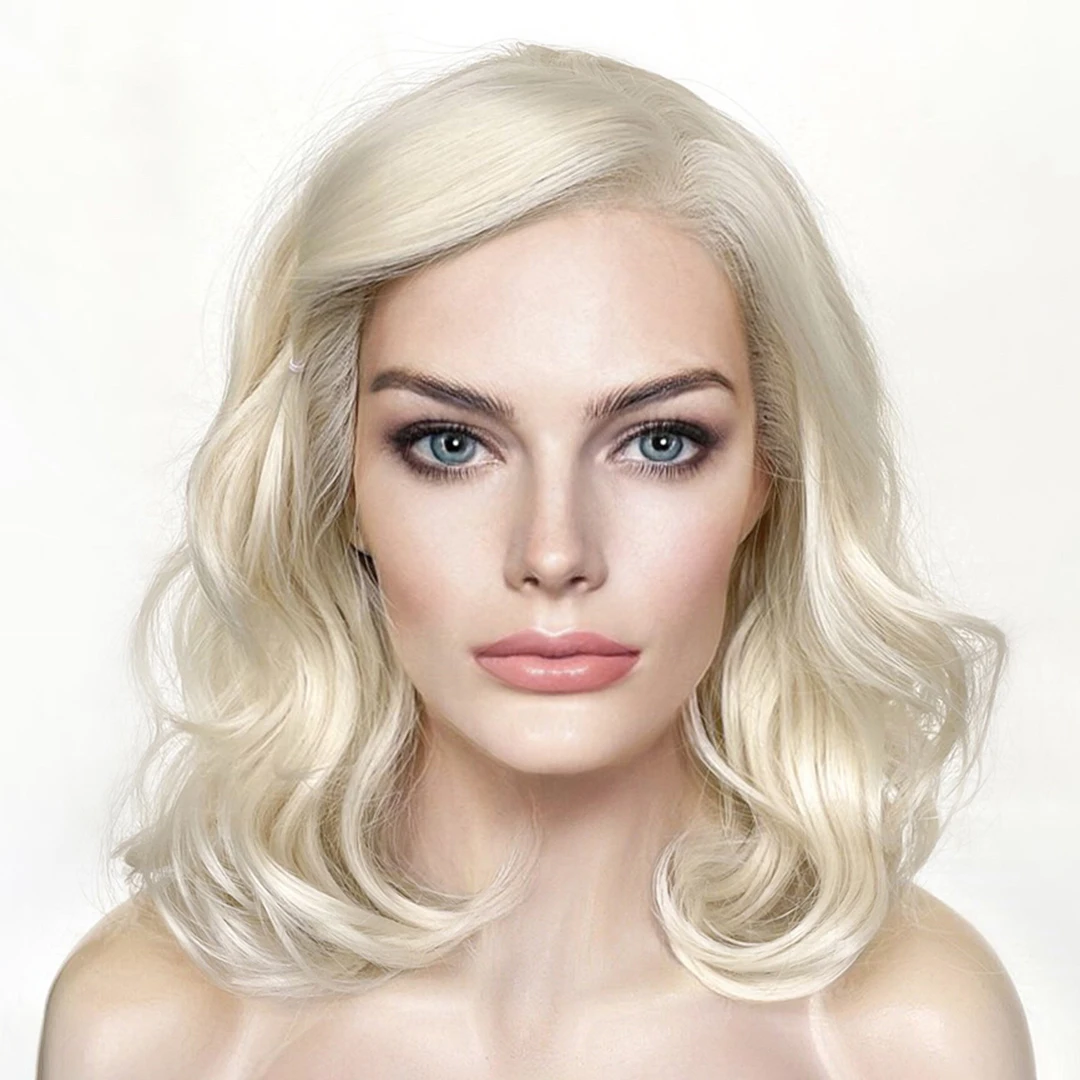 Leimlose weiße blonde Frauen transparente Spitze vorne synthetische Haar Perücken Baby Haar natürlichen Haaransatz kurze Bob Spitze Perücken freies