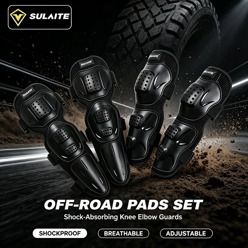 SULAITE Motorcycle Knee Elbow Pads Set Adjustable Shock‑Absorbing Protective Guards Off‑Road MTB Dirt Bike ATV Accessories