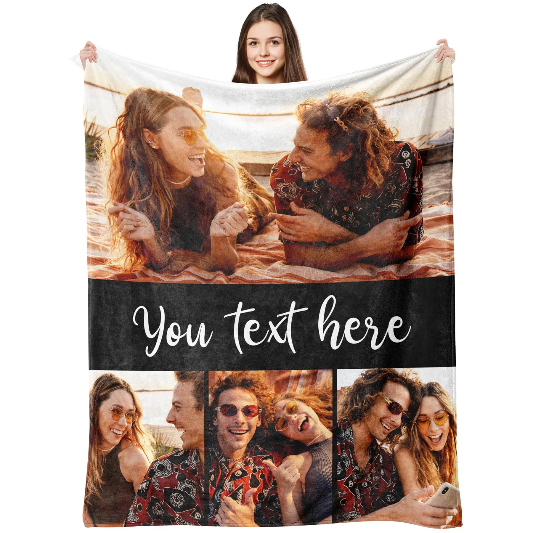 Custom Blanket with Picture Personalized Photo Text Throw Blankets for Christmas Anniversary Birthday Customized Blanket