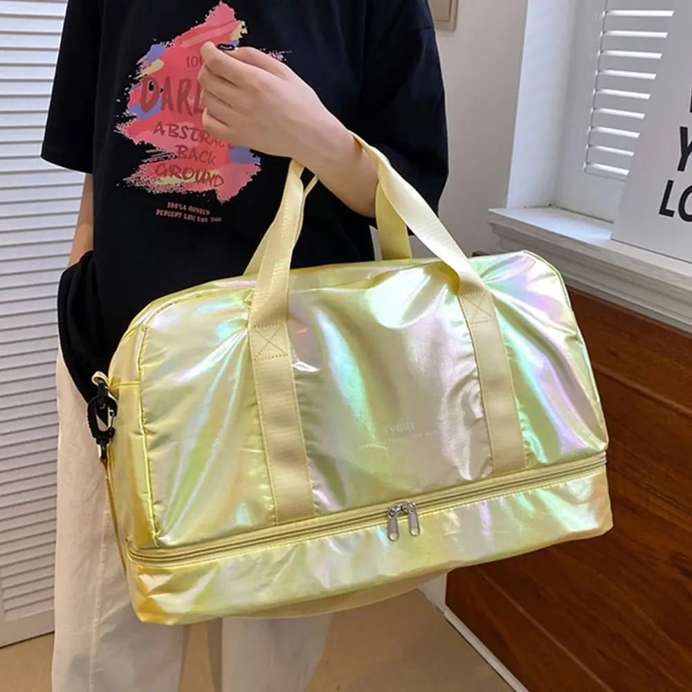 Casual Pearlescent Fabric Gym Bag Multicolor Wet Dry Separation Women's Travel Bag Crossbody Durable Storage Bag School