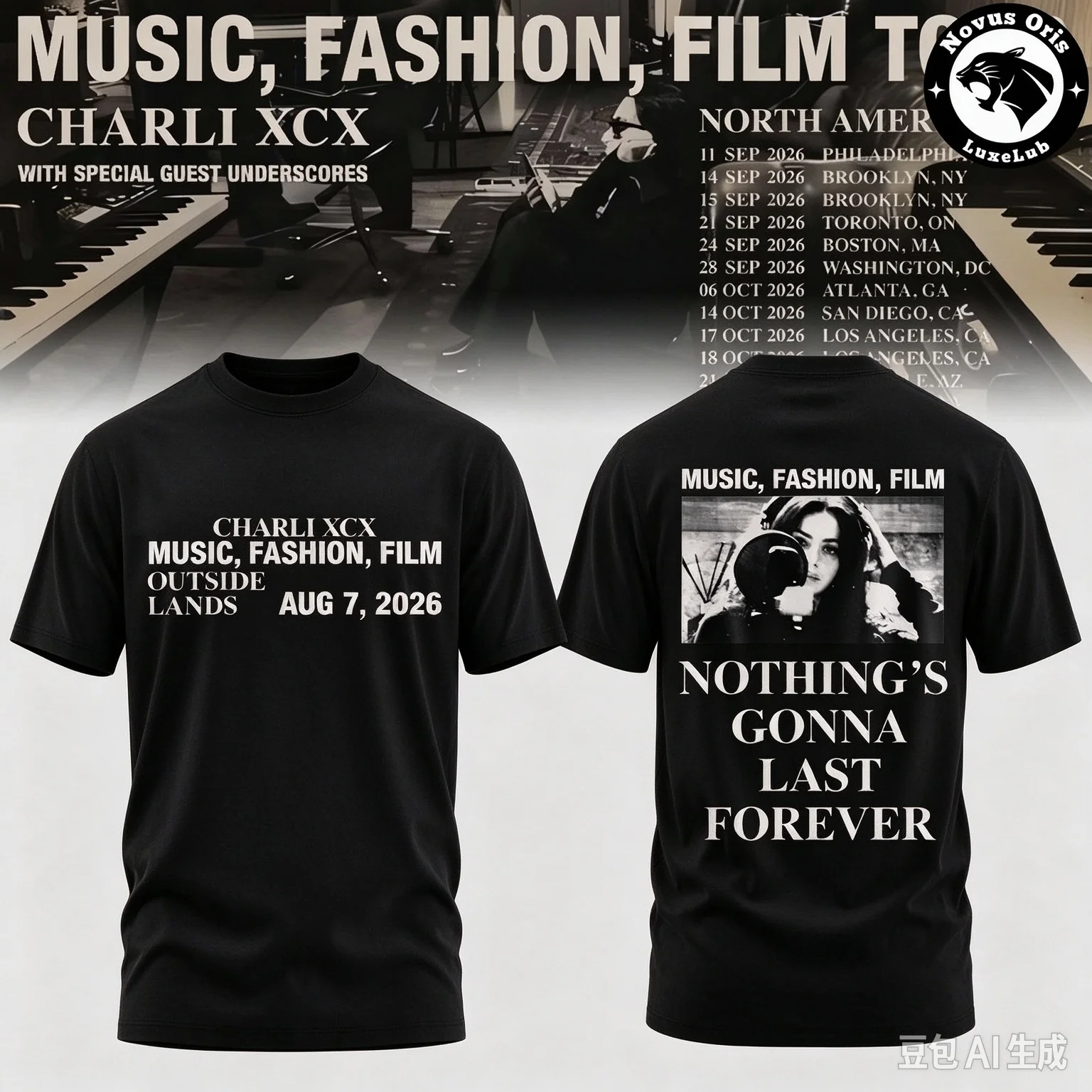 Charli XCX Music Fashion Film Tour T Shirt Double Sided Print Unisex Pop Music Fan Merch Short Sleeve Cotton Tee
