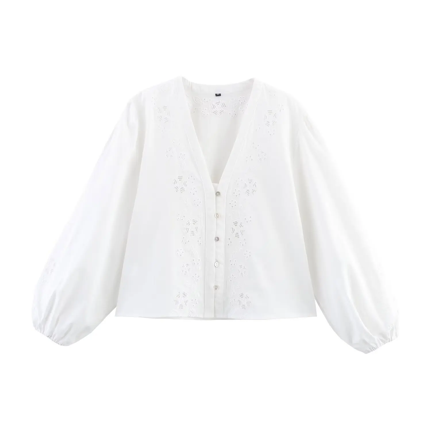 

Women's Shirt New Summer 2025 White Long Sleeve Embroidered Cut-Out Shirt Sexy V-Neck Design Casual Fashion Personality