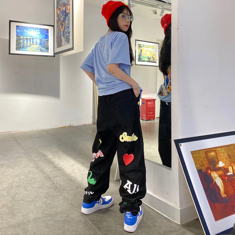 

Loose Straight Leg Men's Jeans Trendy Spring Summer Cotton Polyester Blend High Waist Long Pants Youthful Spor Sle