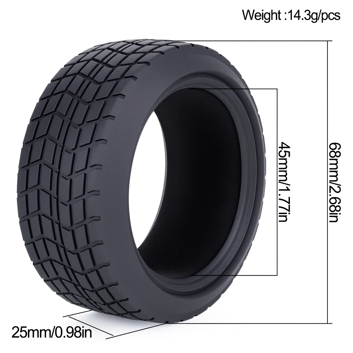 4Pcs 1/10 Scale On-Road Racing Tire High Grip Rubber Tyre 68*25mm Hsp 94123 Hpi Himoto Fw06 Tt01 Abrasion Resistant Racing Car