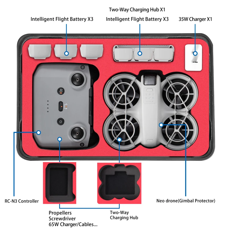 Startr caso de grande capacidade para dji neo voar mais combo drone acessório saco à prova explosão portátil caixa à prova dwaterproof água caso transporte