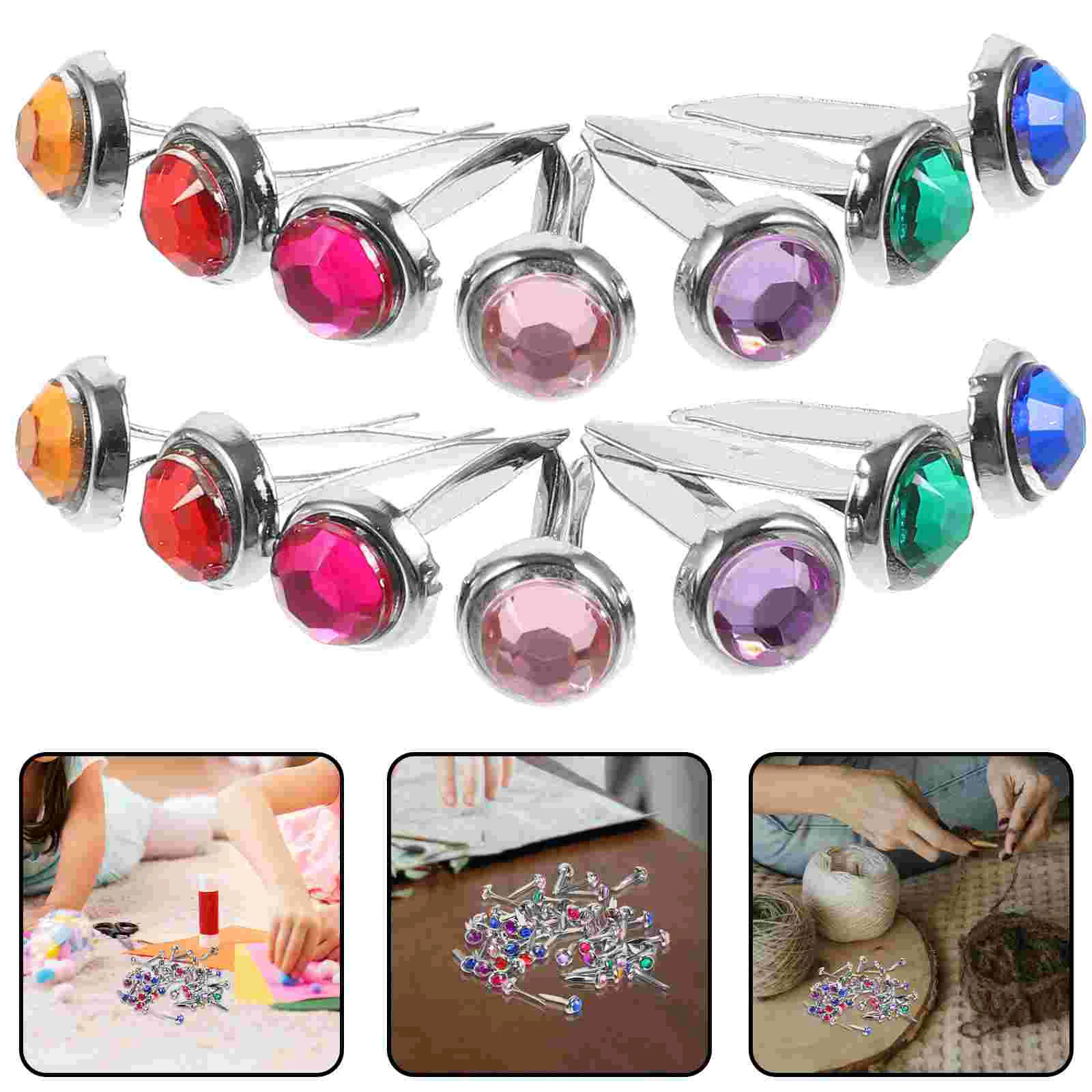 50 Pcs Color Croissant Nail Brads for Crafts Making Mini Nails Two-legged Paper Fasteners Small Handcraft Metal Child