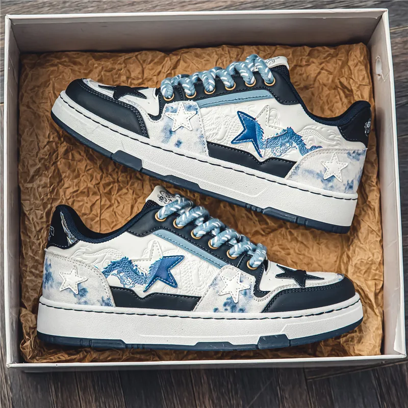 

Brand Leather Men's Sneakers Trend 2024 Fashion Chinese Dragon Printing Men Sports Sneakers Casual Tenis Shoes Wear-Resistant